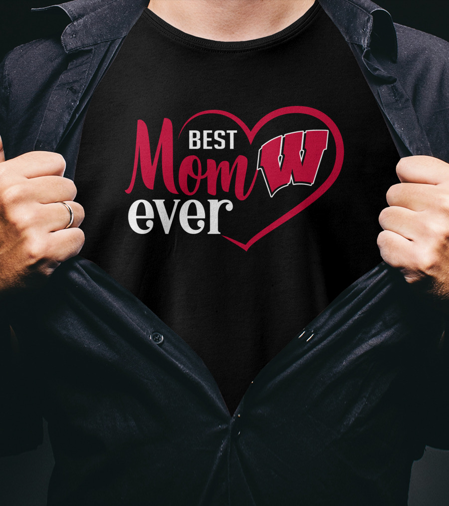 Best Mom Ever Wisconsin Badgers Football Heart T-Shirt