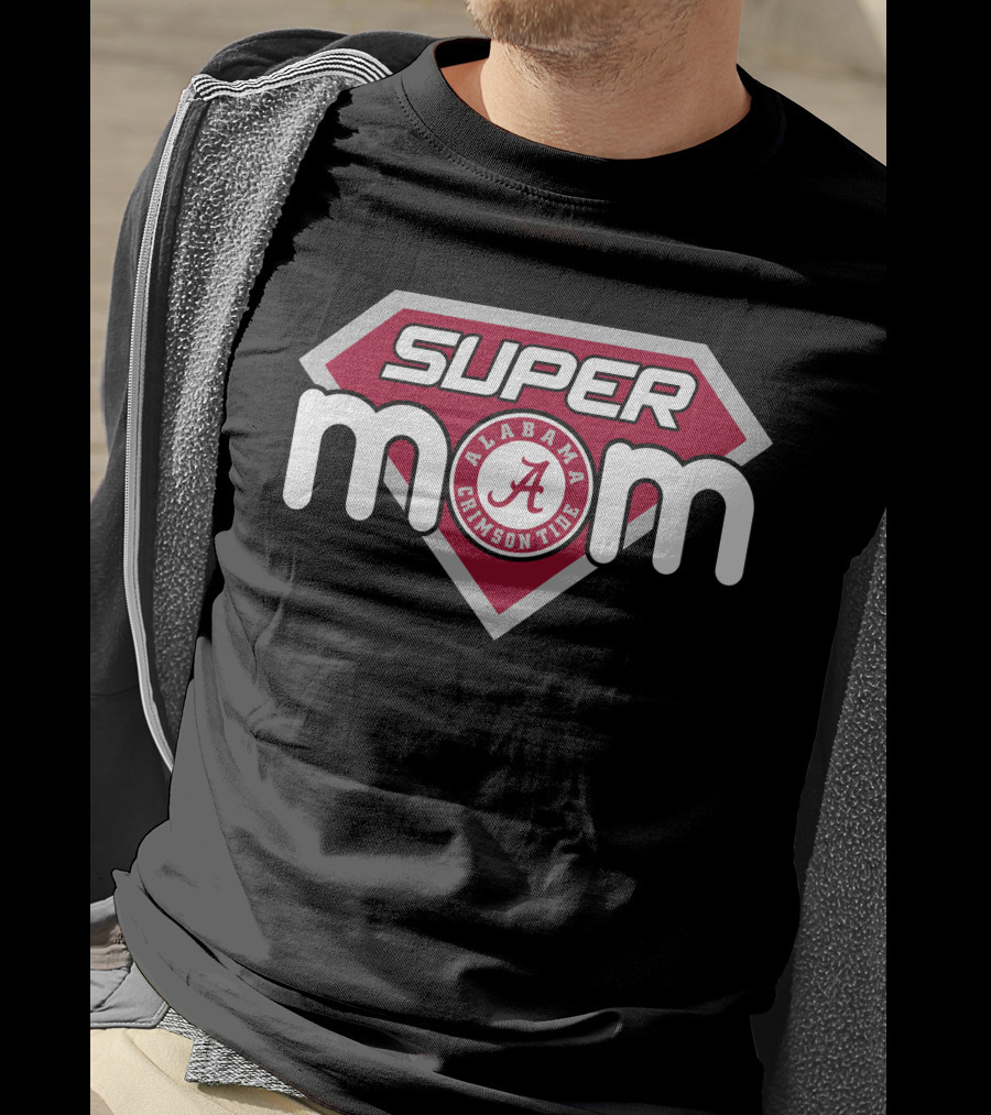 Alabama Crimson Tide Super Mom Logo In Red And White Superhero Style T-Shirt
