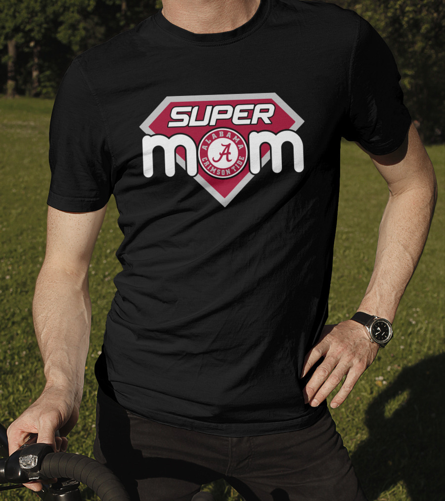 Alabama Crimson Tide Super Mom Logo In Red And White Superhero Style T-Shirt