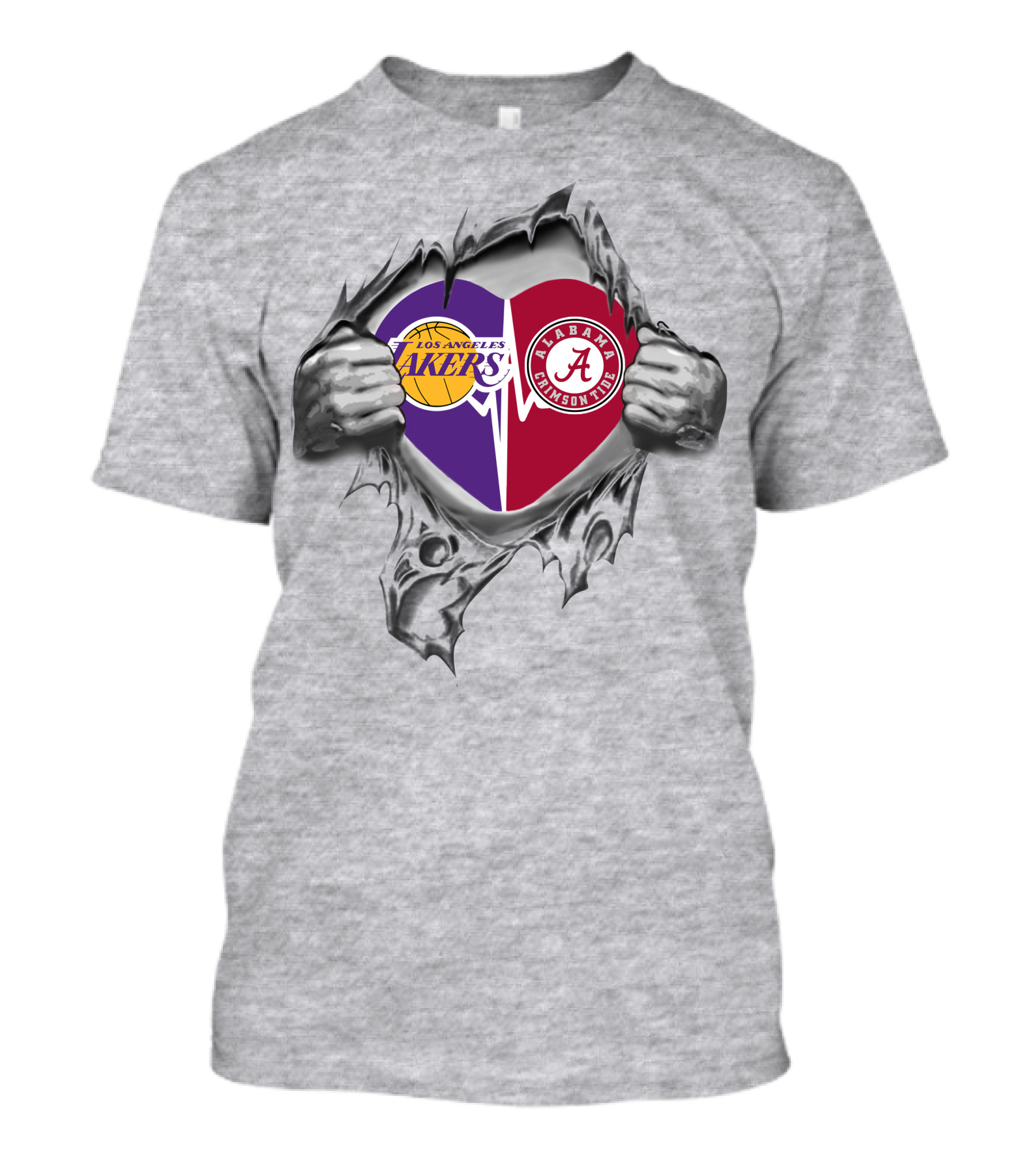 Los Angeles Lakers Alabama Crimson Tide Heart Torn Reveal Passion T-Shirt