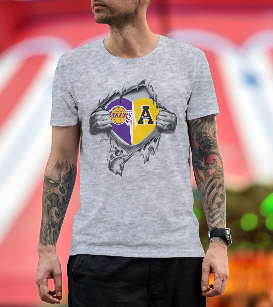 Los Angeles Lakers Appalachian State Mountaineers Heart Logo Tribute T-Shirt