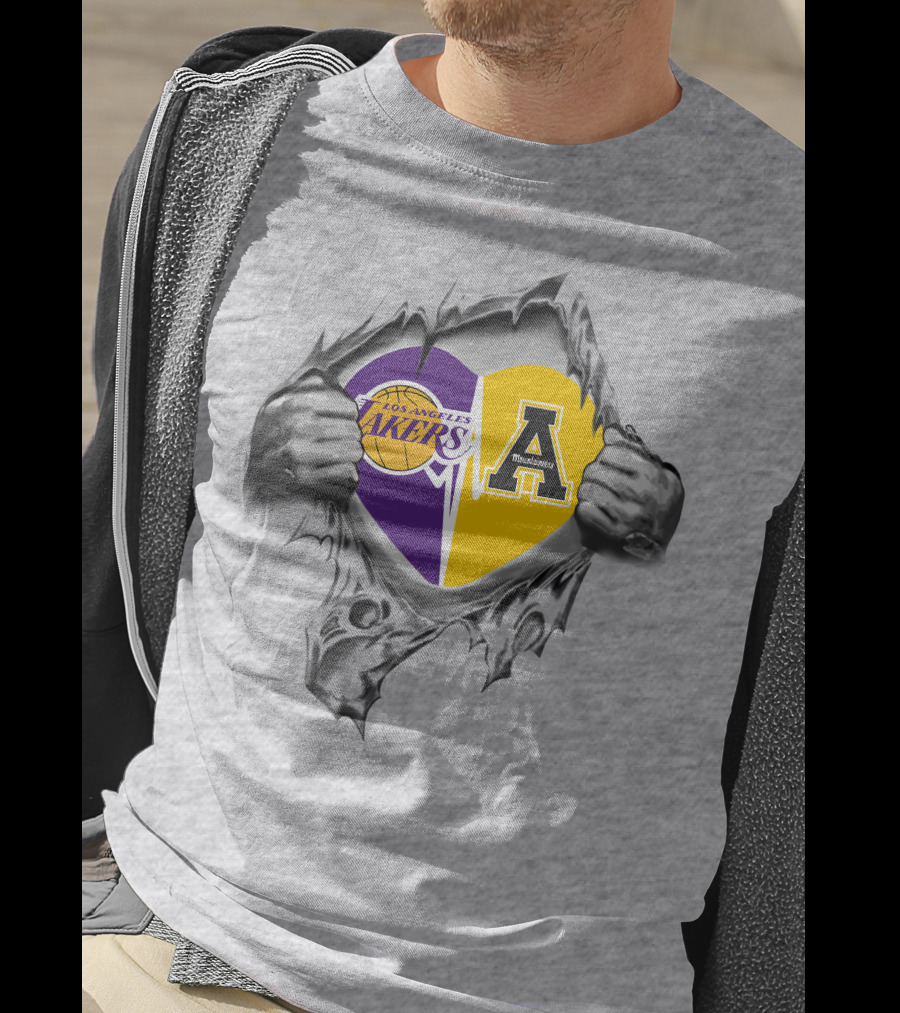 Los Angeles Lakers Appalachian State Mountaineers Heart Logo Tribute T-Shirt