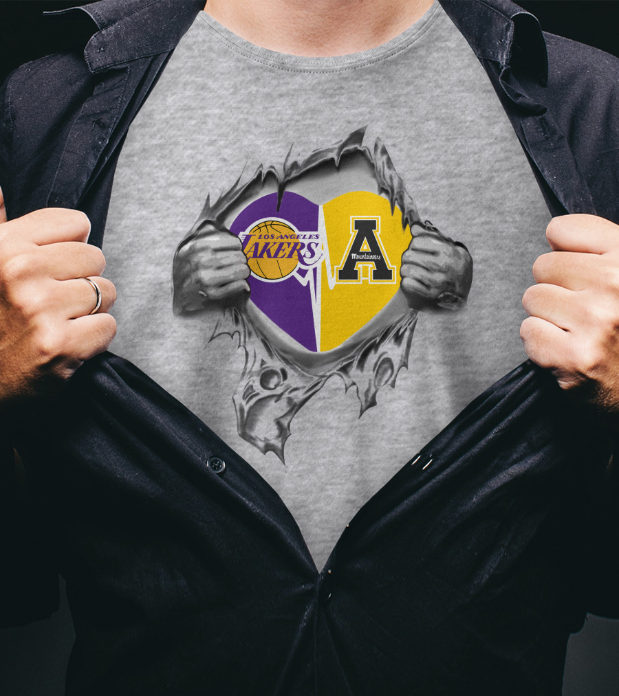 Los Angeles Lakers Appalachian State Mountaineers Heart Logo Tribute T-Shirt
