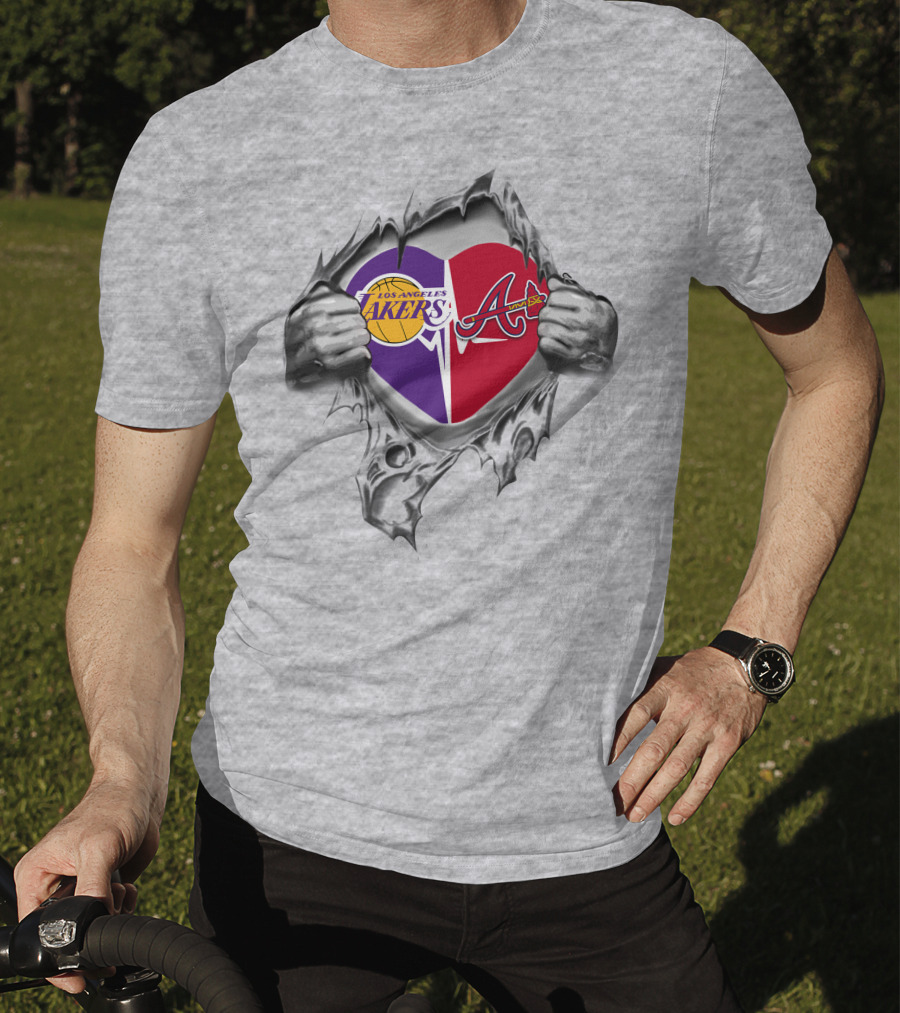 Los Angeles Lakers Atlanta Braves Heart With Logos T-Shirt