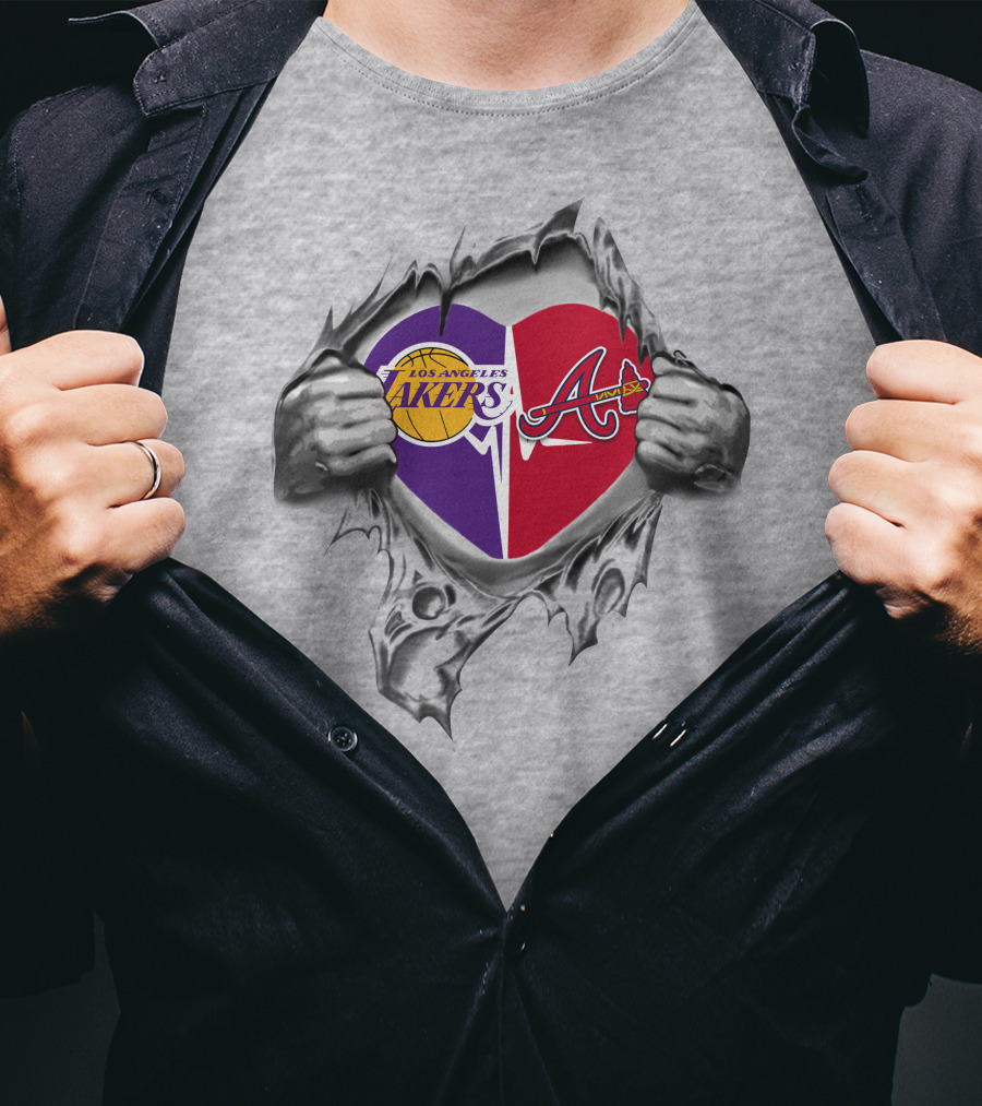 Los Angeles Lakers Atlanta Braves Heart With Logos T-Shirt