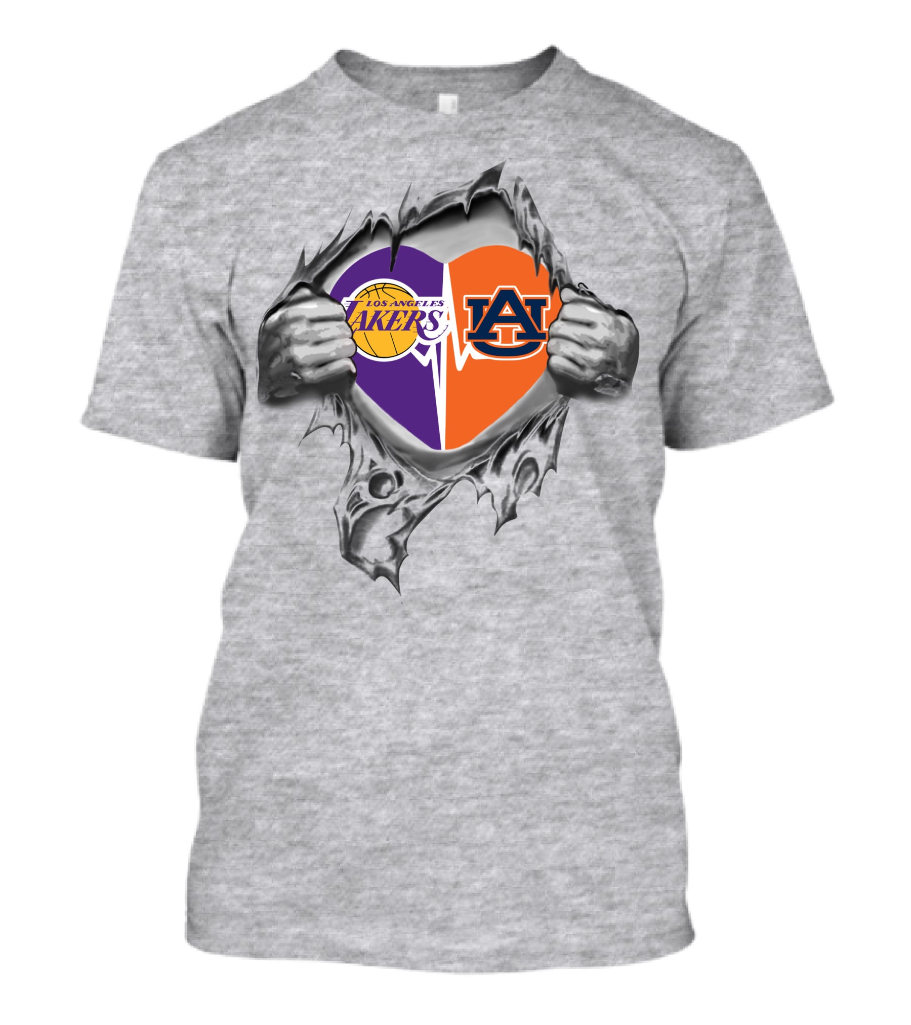 Los Angeles Lakers Auburn Tigers Heart Split Loyalty T-Shirt