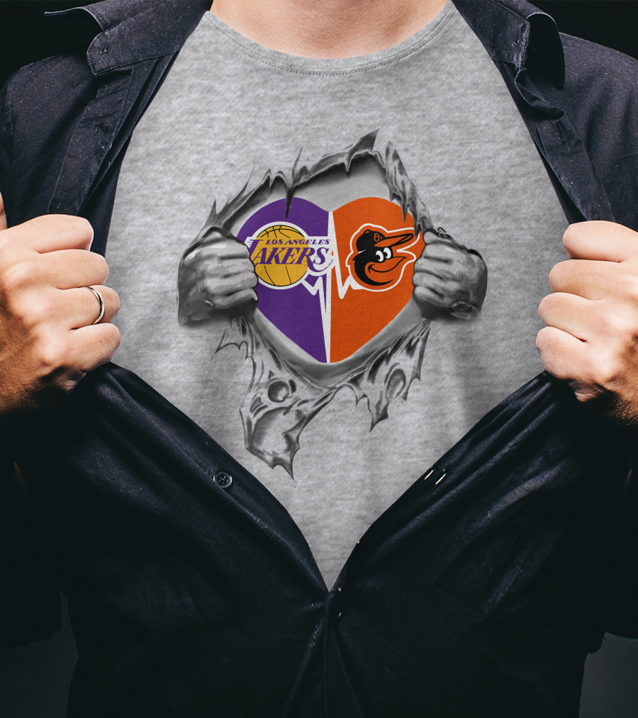 Los Angeles Lakers Baltimore Orioles Heartbeat Passion T-Shirt