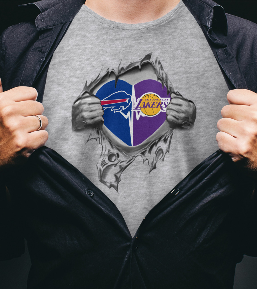 Lakers Buffalo Bills Heart Logo Torn Reveal T-Shirt