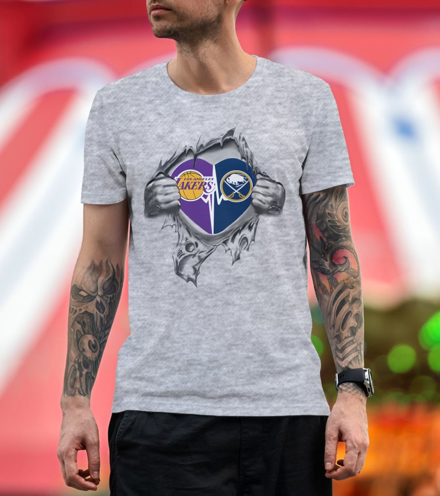 Los Angeles Lakers Buffalo Sabres Heartbeat Fusion T-Shirt