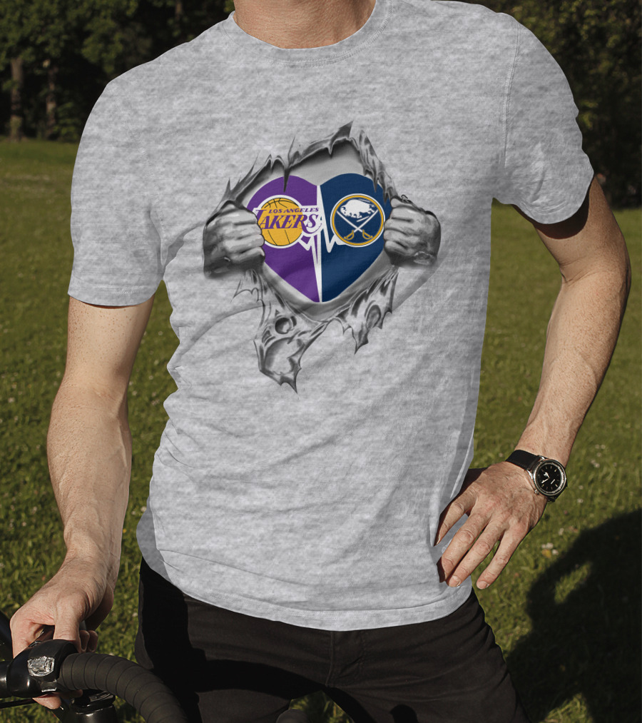 Los Angeles Lakers Buffalo Sabres Heartbeat Fusion T-Shirt