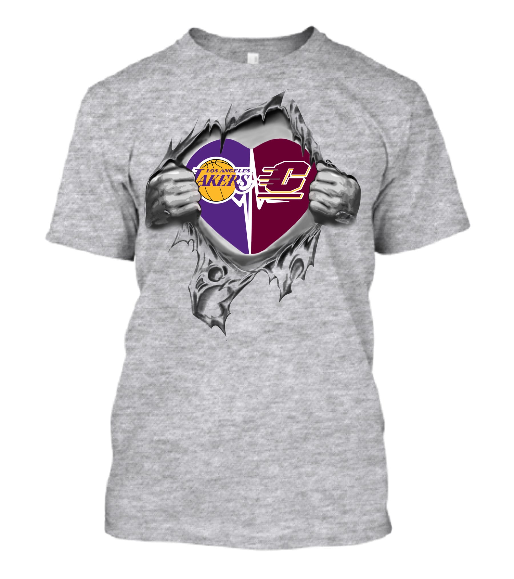 Los Angeles Lakers And Central Michigan Chippewas Heart T-Shirt