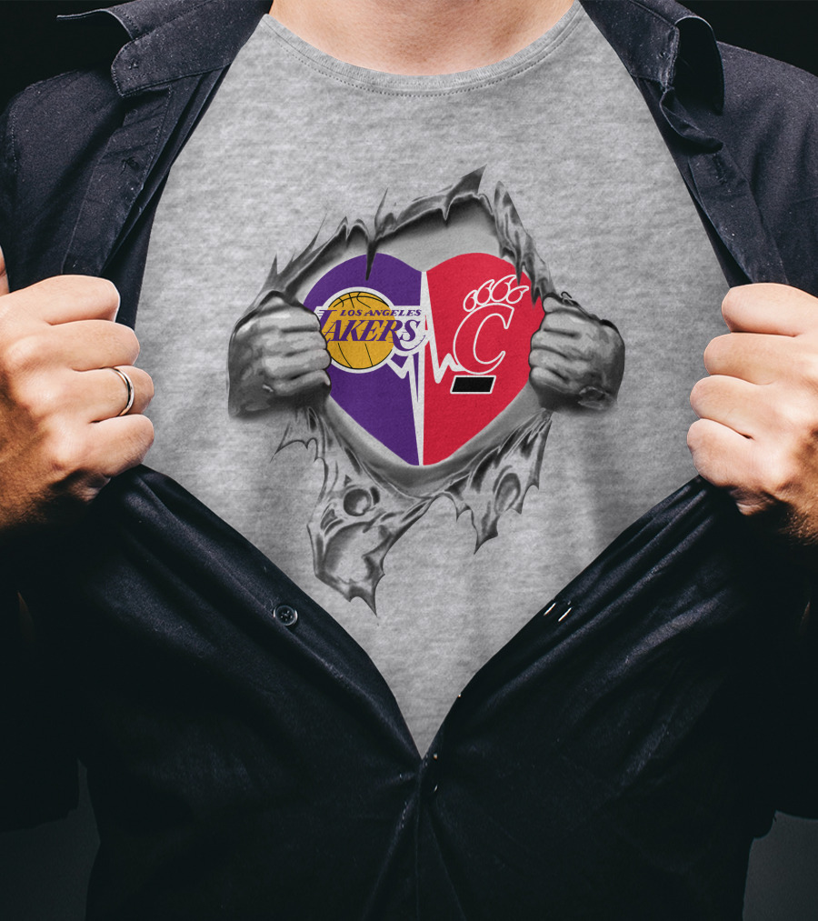 Los Angeles Lakers Cincinnati Bearcats Heart Symbol T-Shirt