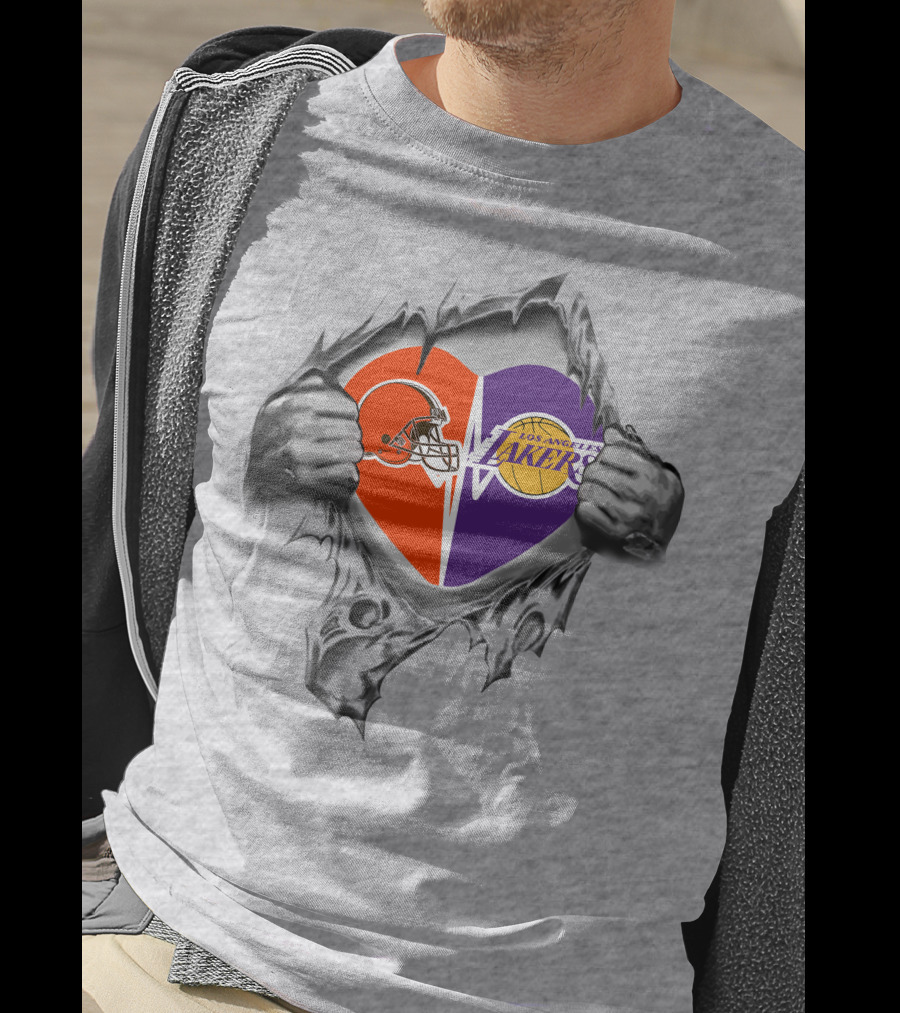Lakers Cleveland Browns Heartbeat Passion With Torn Fabric T-Shirt
