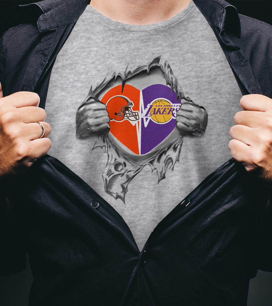 Lakers Cleveland Browns Heartbeat Passion With Torn Fabric T-Shirt
