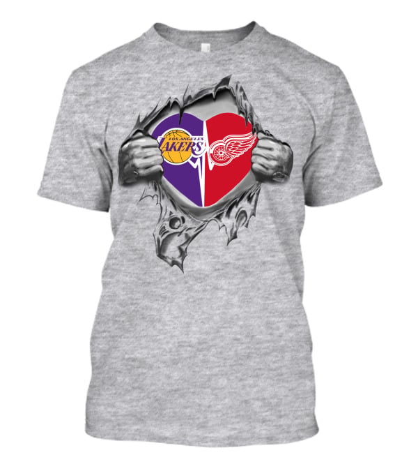 Los Angeles Lakers Detroit Red Wings Heart Inside Torn Chest T-Shirt