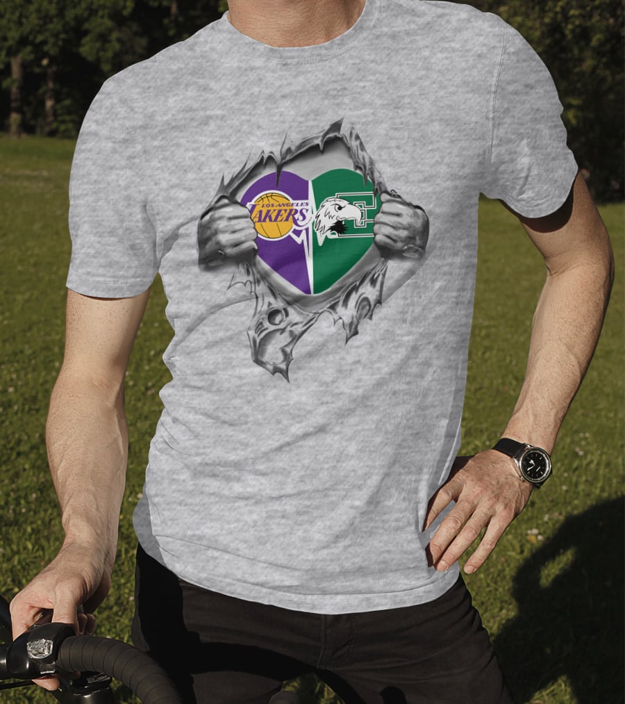 Los Angeles Lakers Eastern Michigan Eagles Heart Ripping T-Shirt