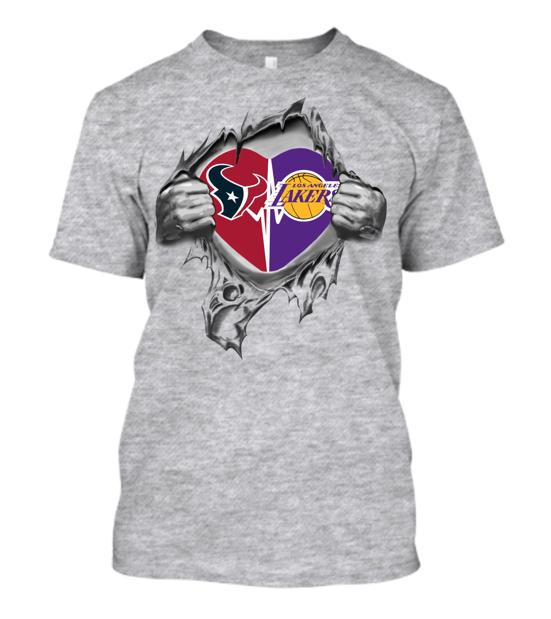 Los Angeles Lakers Houston Texans Heart Logo Fusion T-Shirt