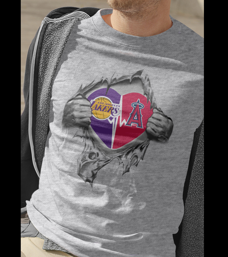 Los Angeles Lakers Angels Heartbeat Torn Gray T-Shirt