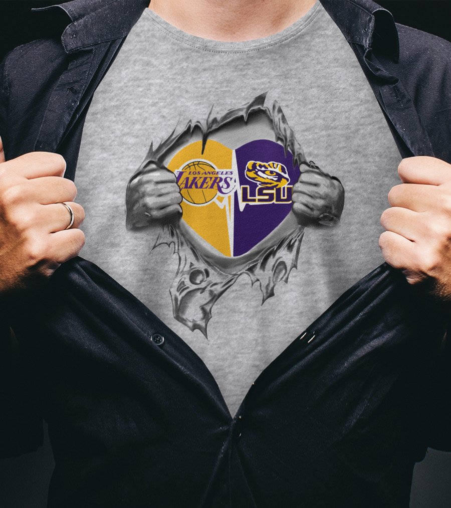 Los Angeles Lakers Lsu Tigers Heart Logo Tear T-Shirt