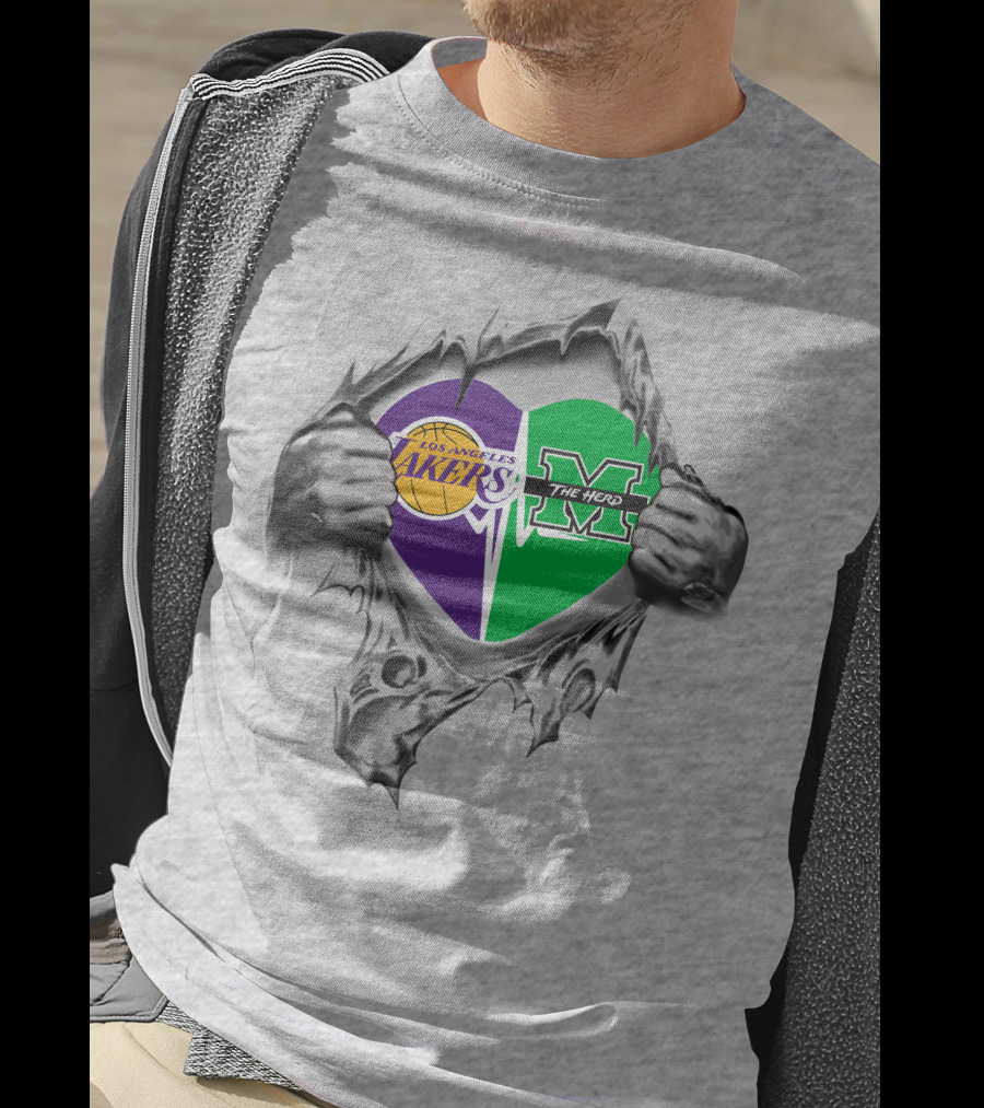 Los Angeles Lakers Marshall Thundering Herd Heart Tear T-Shirt