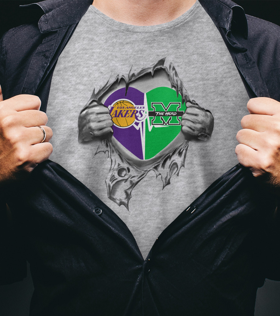Los Angeles Lakers Marshall Thundering Herd Heart Tear T-Shirt