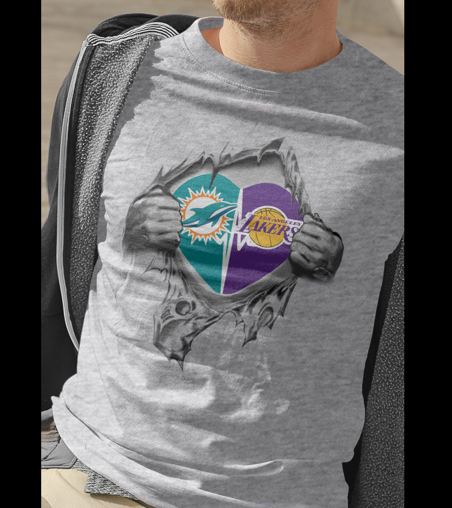 Lakers Miami Dolphins Heart Logo Fan Pride T-Shirt