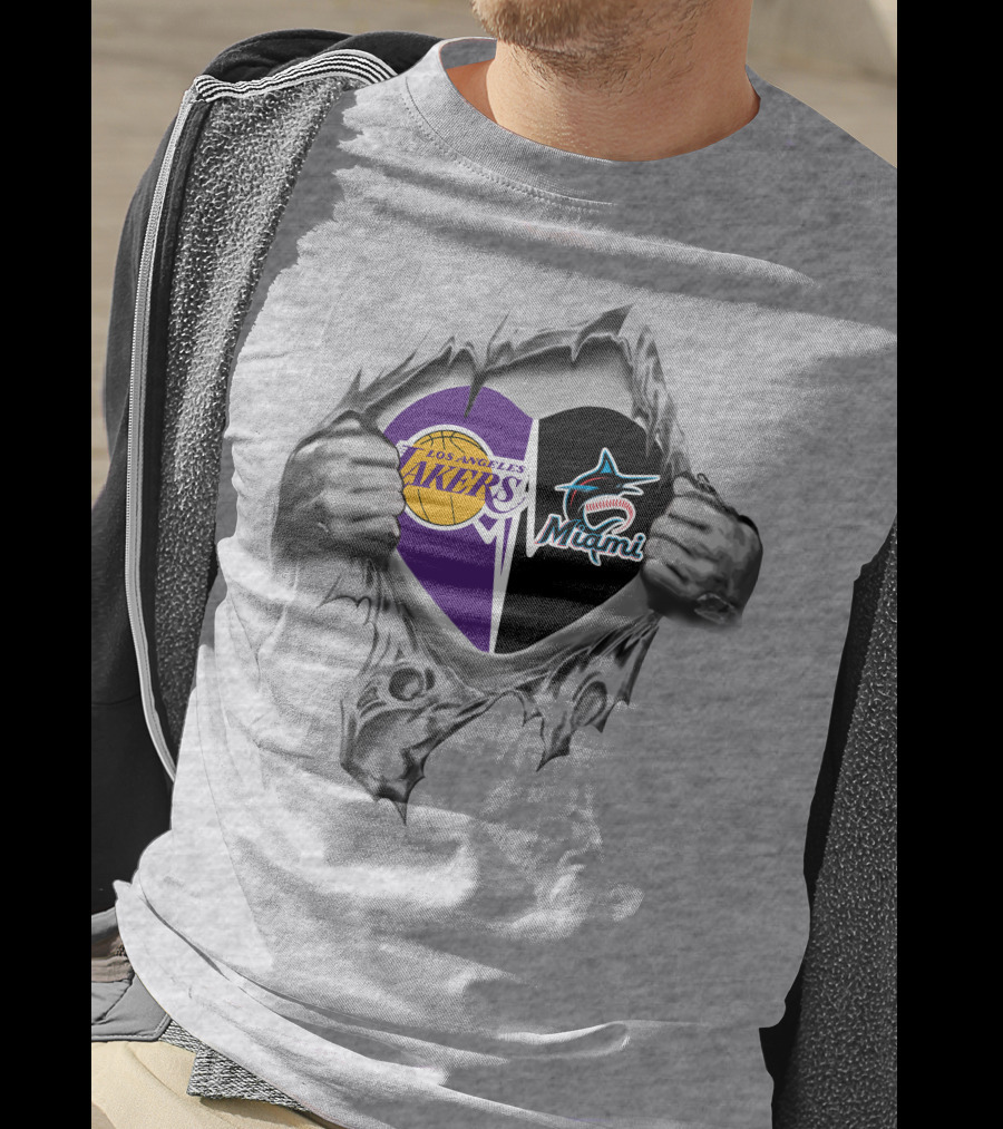 Los Angeles Lakers Miami Marlins Heart T-Shirt