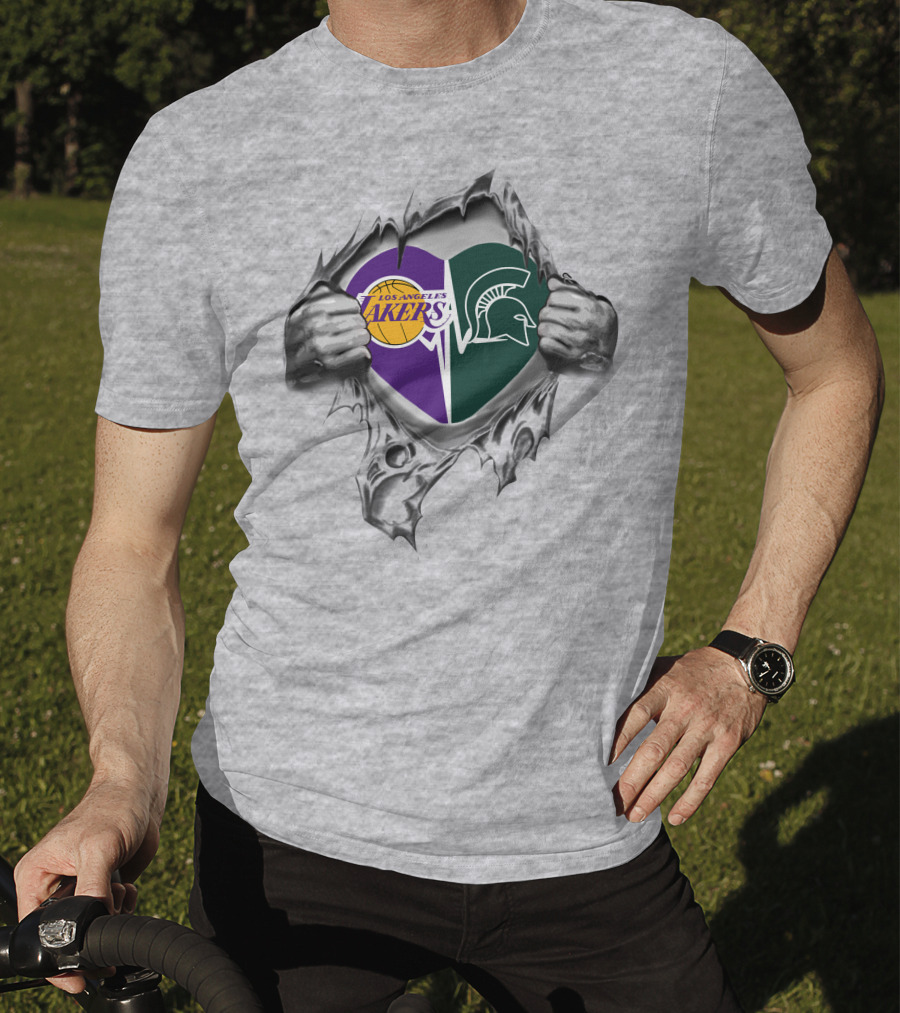 Los Angeles Lakers Michigan State Spartans Heart Combination T-Shirt