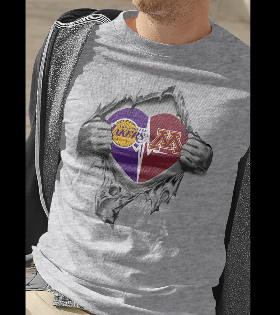 Lakers Los Angeles Minnesota Golden Gophers Heart Torn T-Shirt