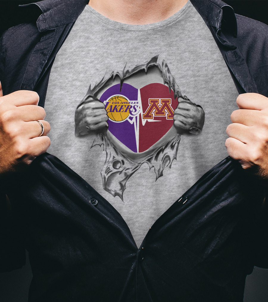 Lakers Los Angeles Minnesota Golden Gophers Heart Torn T-Shirt
