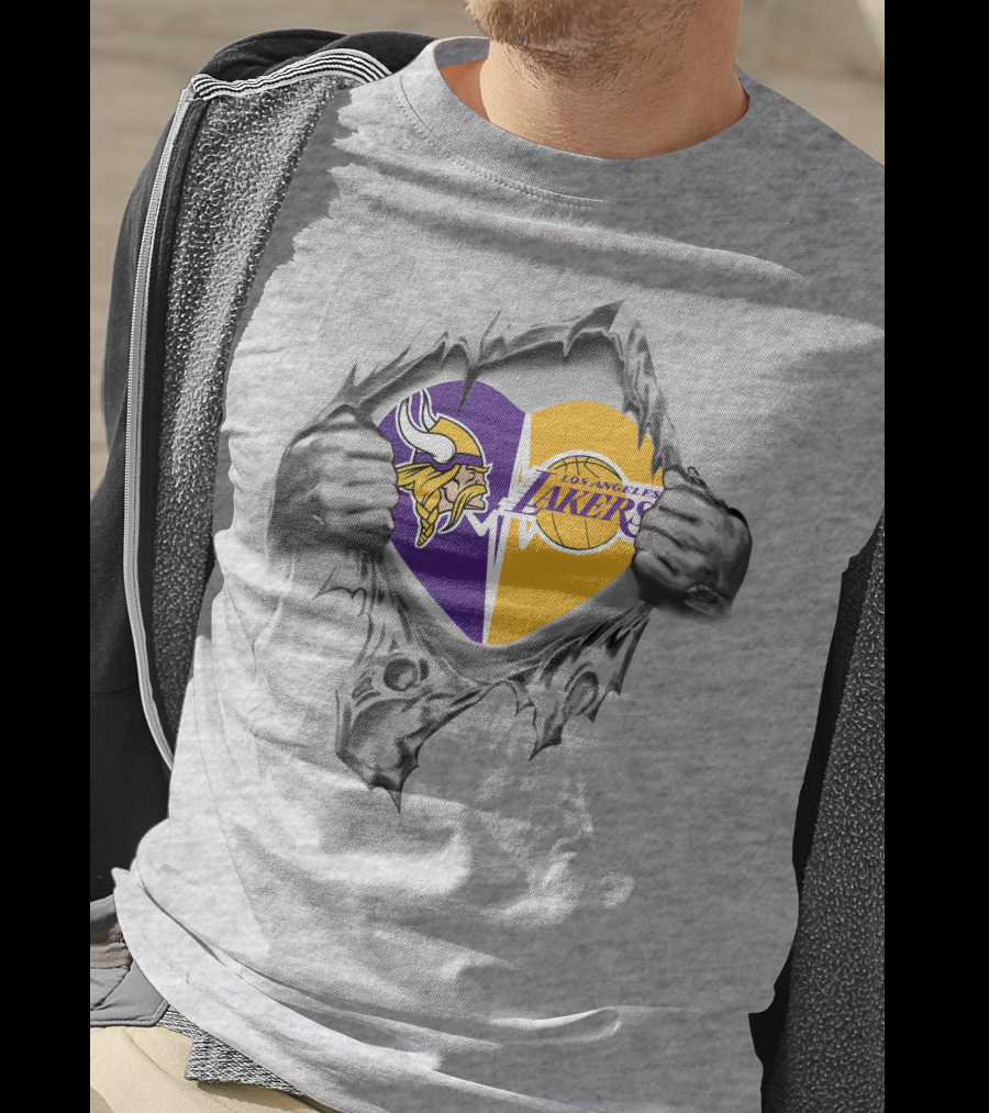 Lakers Minnesota Vikings Heart Logo Ripped Metal T-Shirt