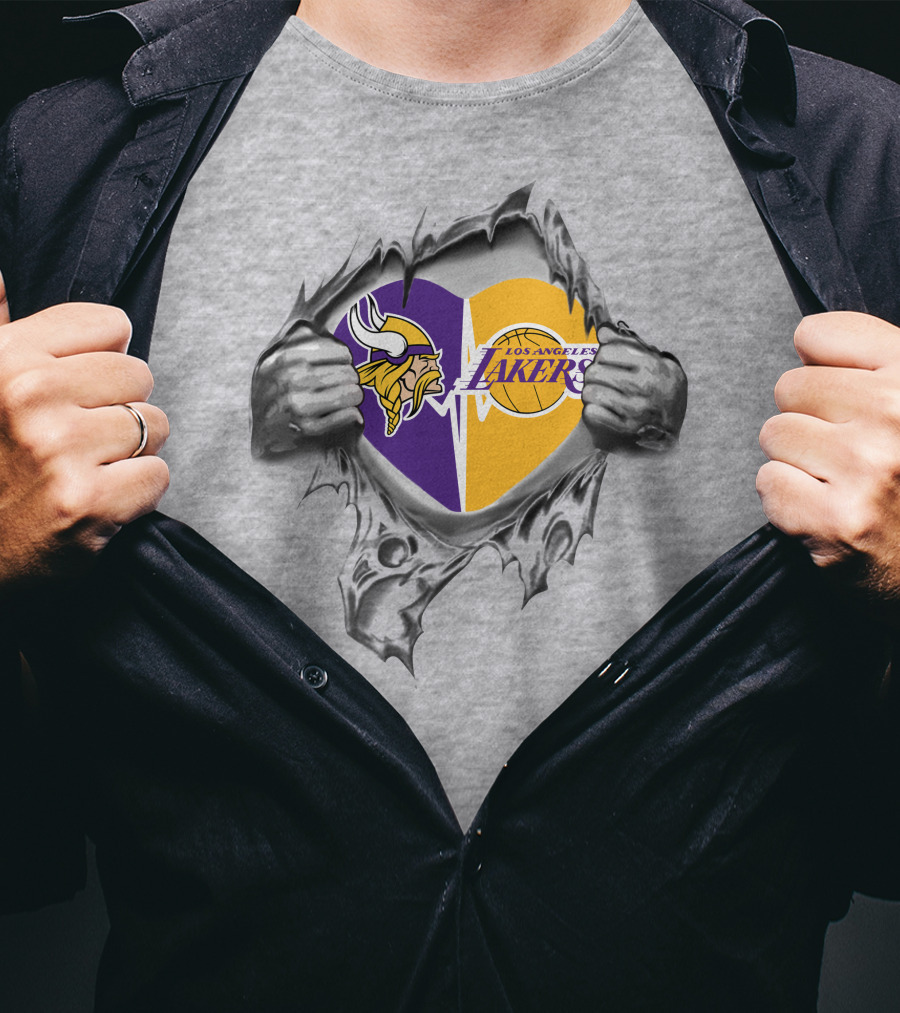 Lakers Minnesota Vikings Heart Logo Ripped Metal T-Shirt