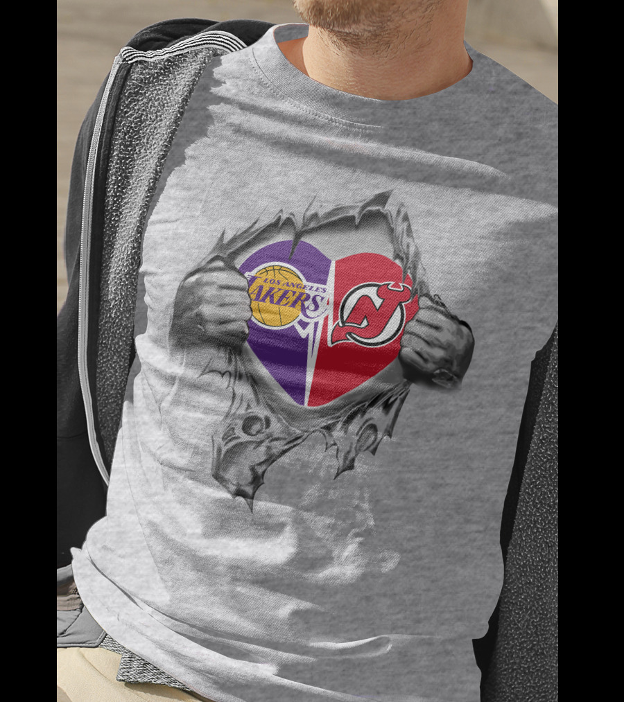 Los Angeles Lakers New Jersey Devils Heart T-Shirt