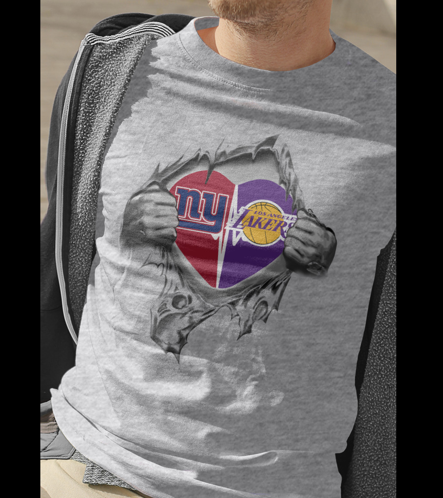 Lakers New York Giants Heartbeat Logo Fan Pride T-Shirt