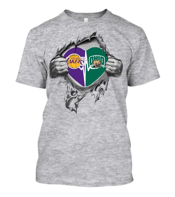 Los Angeles Lakers Ohio Bobcats Heart Split T-Shirt