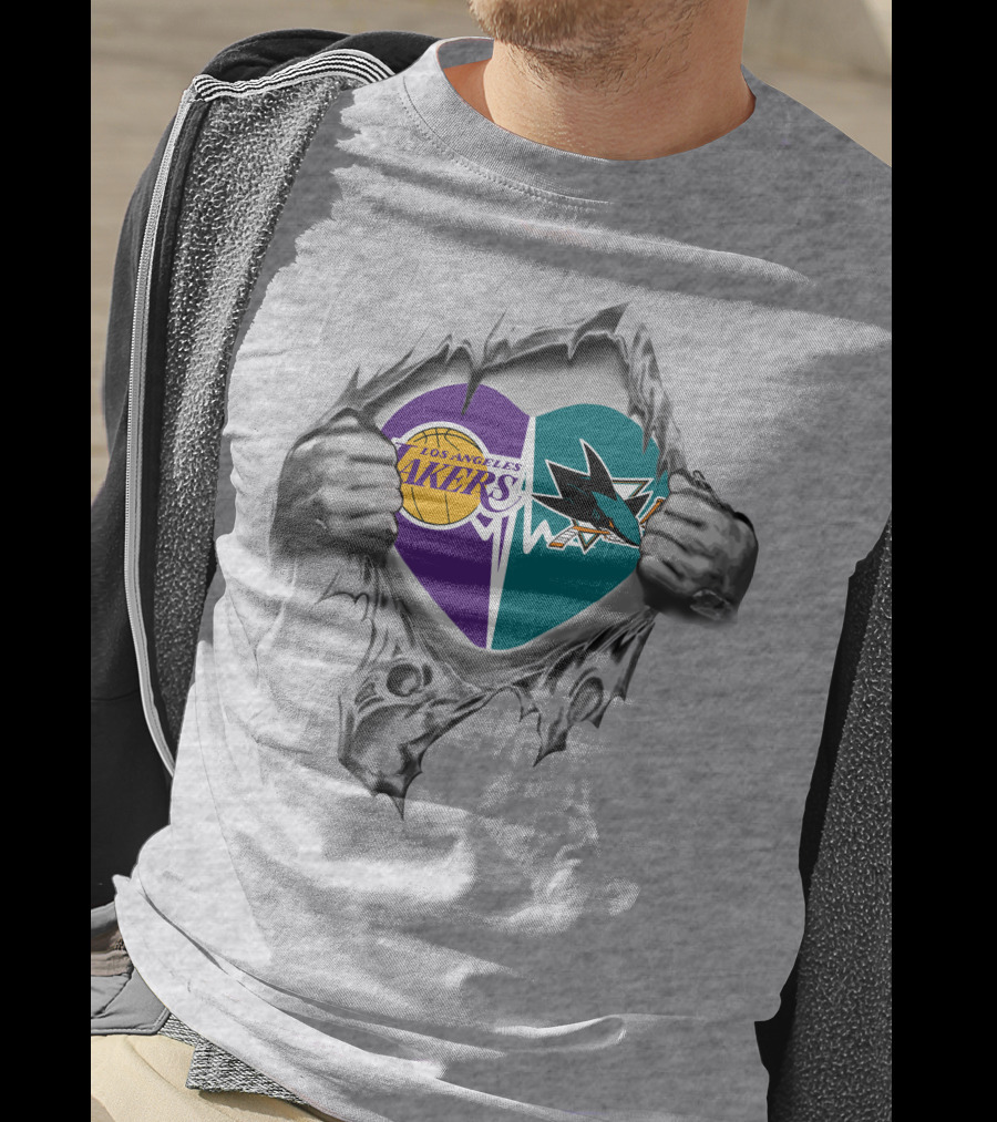Los Angeles Lakers San Jose Sharks Heart Logo Fan Passion T-Shirt