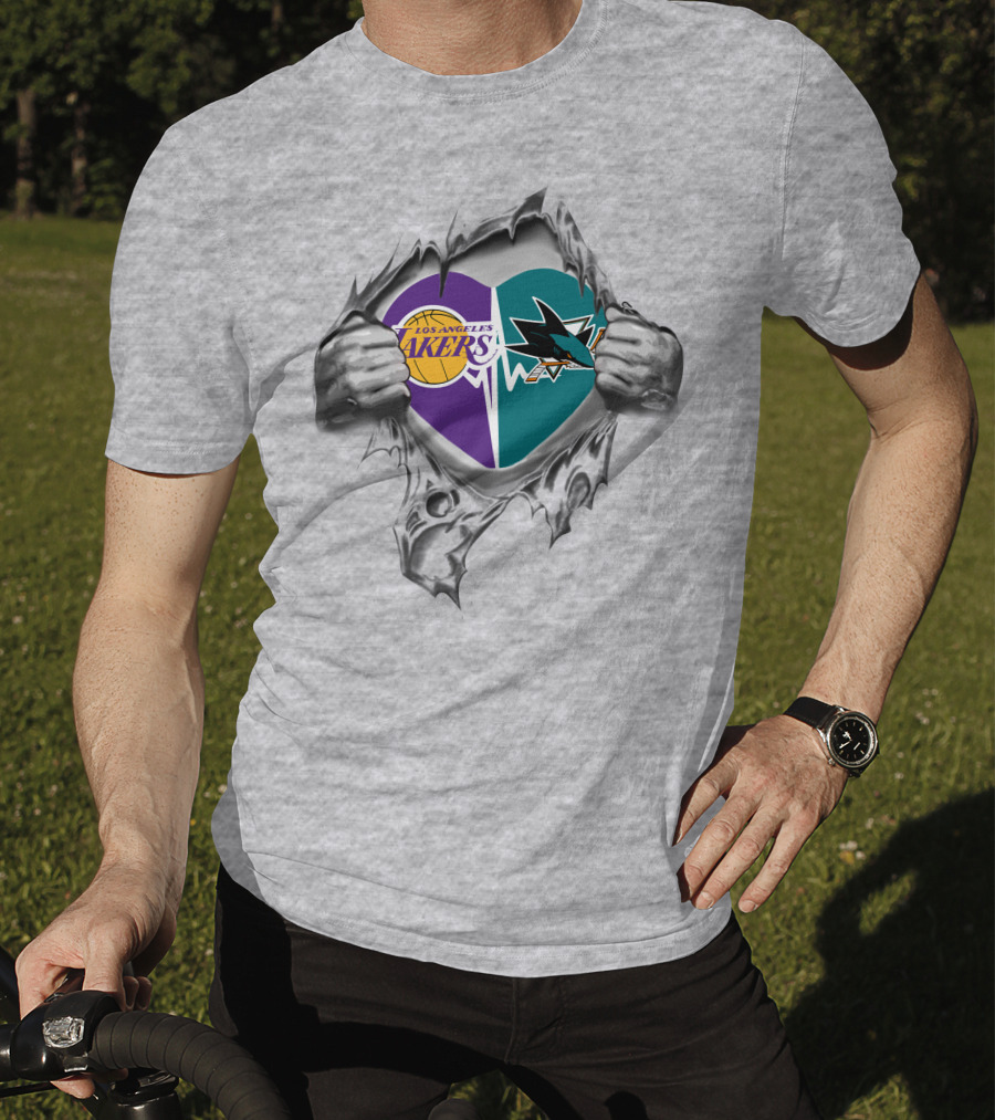Los Angeles Lakers San Jose Sharks Heart Logo Fan Passion T-Shirt
