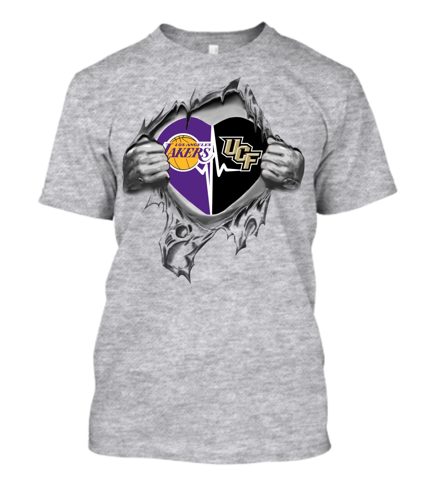 Los Angeles Lakers Ucf Knights Heartbeat Split Heart T-Shirt