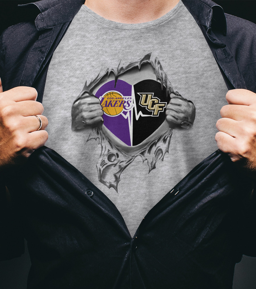 Los Angeles Lakers Ucf Knights Heartbeat Split Heart T-Shirt