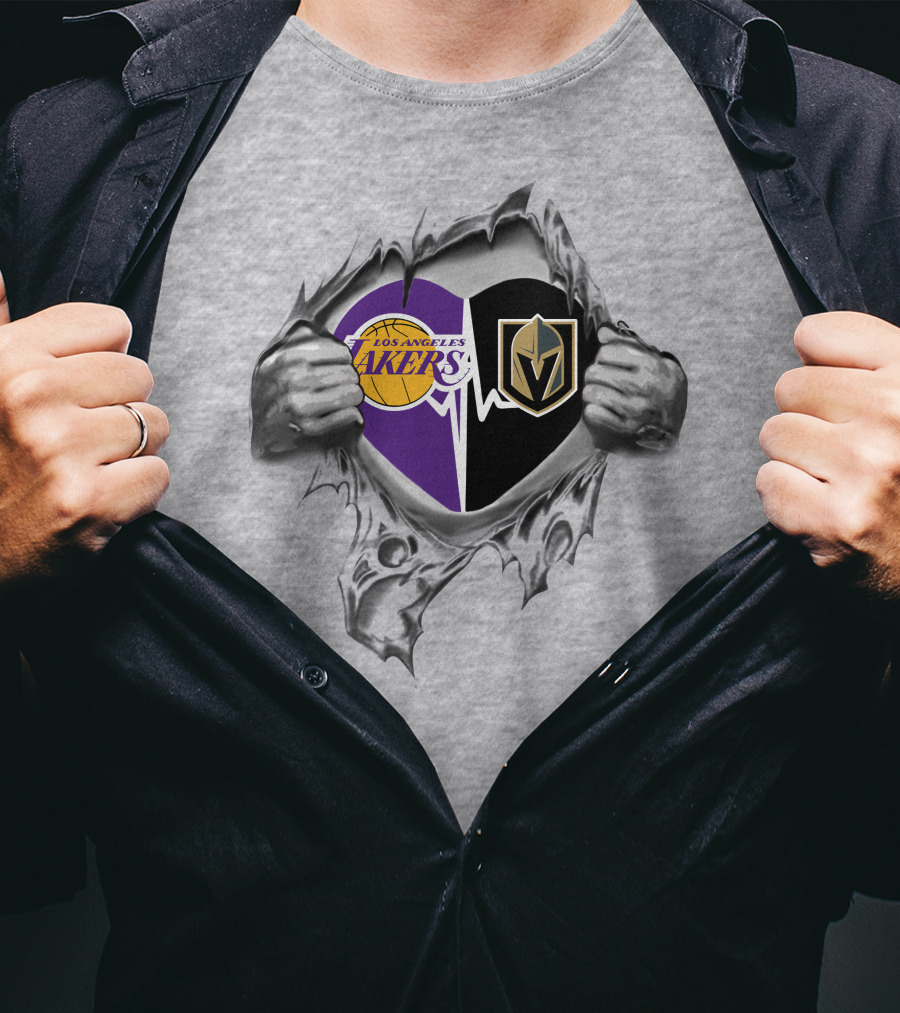 Los Angeles Lakers Vegas Golden Knights Heartbeat Symbol T-Shirt