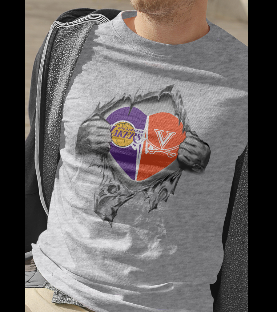 Los Angeles Lakers Virginia Cavaliers Heart Symbol Connection T-Shirt