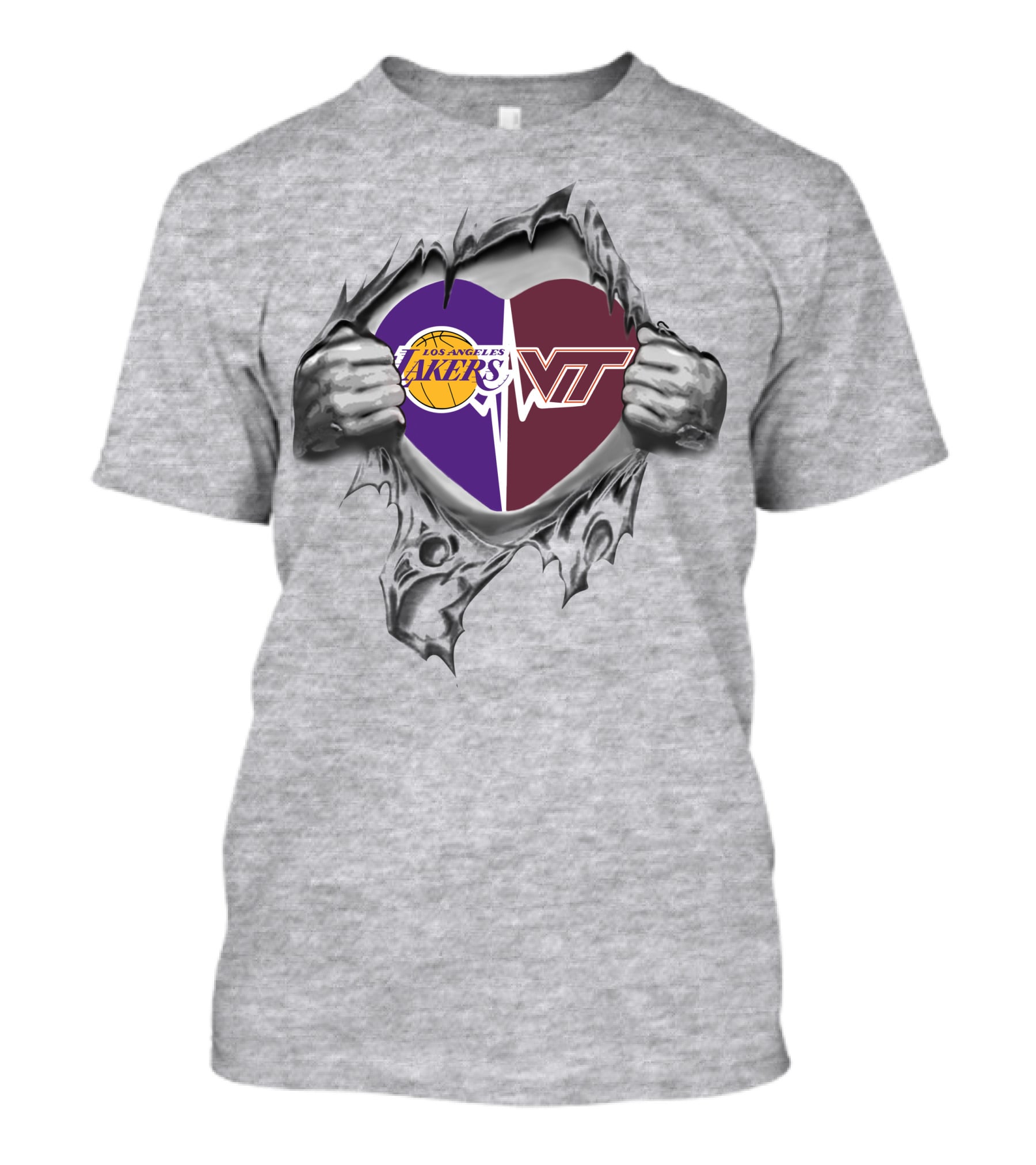 Lakers Virginia Tech Hokies Heart Symbol With Logos T-Shirt