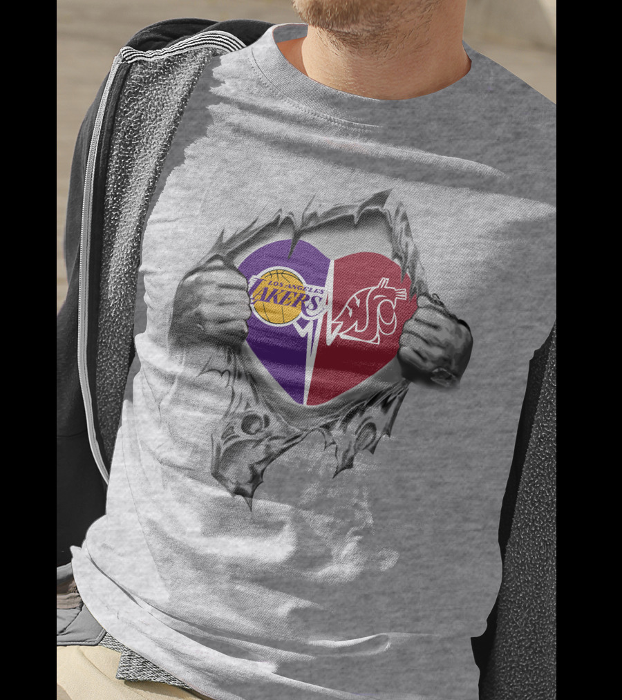 Los Angeles Lakers Washington State Cougars Heartbeat Passion T-Shirt