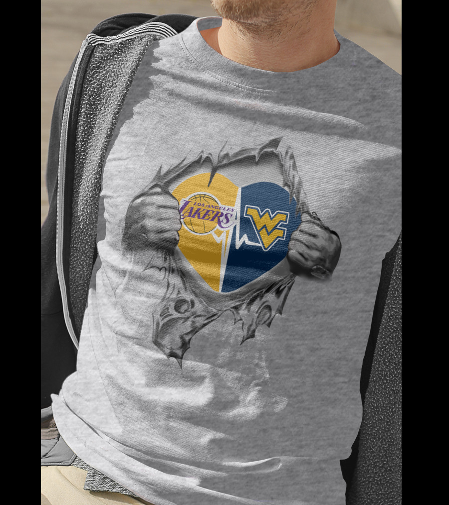 Los Angeles Lakers West Virginia Mountaineers Heart Passion Fusion T-Shirt