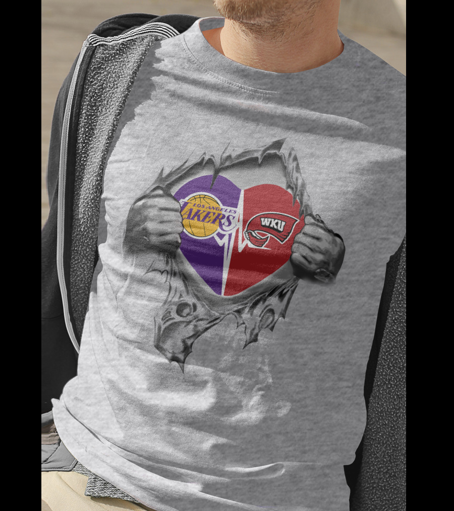 Los Angeles Lakers And Wku Hilltoppers Heart Split T-Shirt
