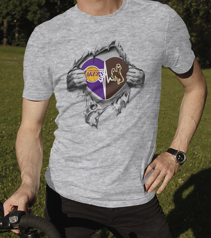 Los Angeles Lakers Wyoming Cowboys Heartbeat Symbol T-Shirt