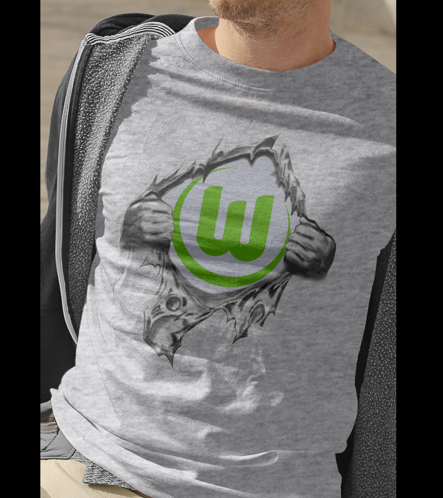 Vfl Wolfsburg Super Fan Tearing Through T-Shirt