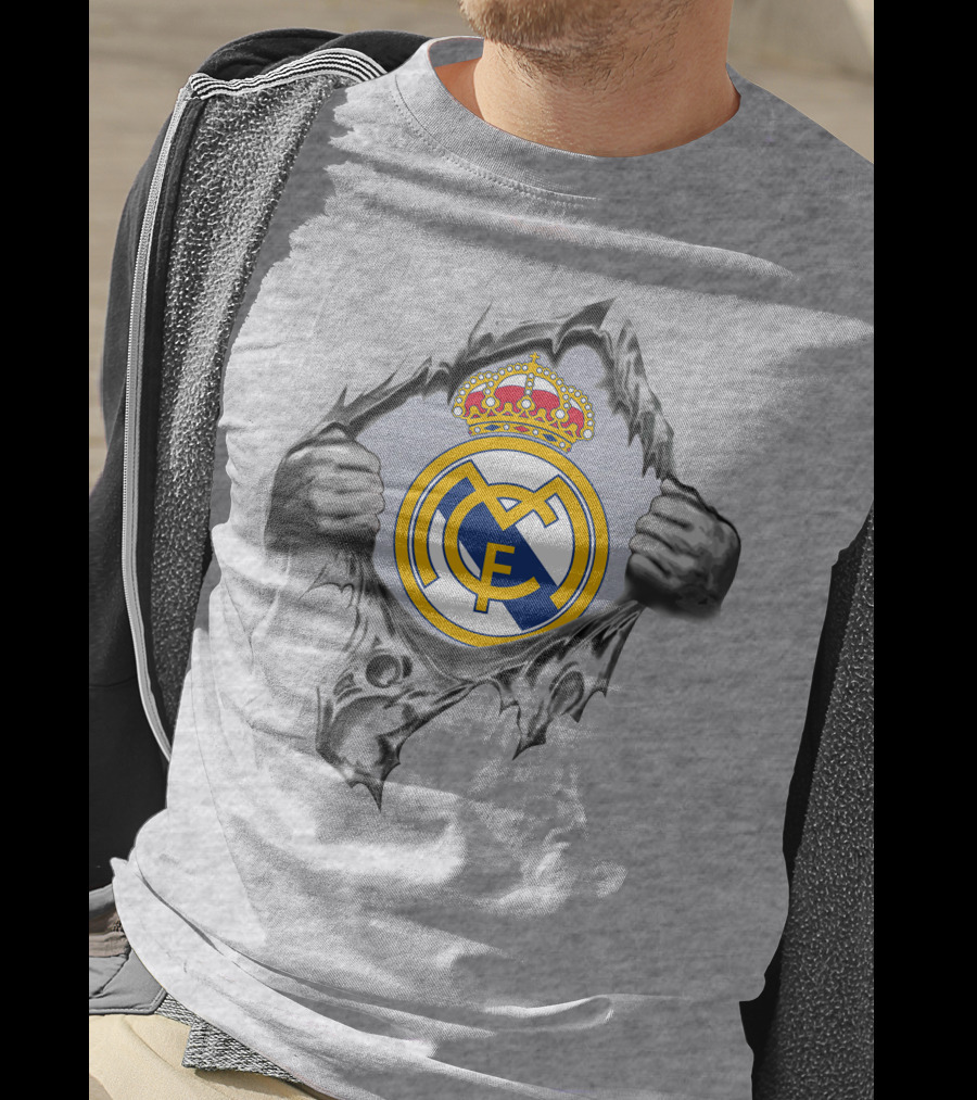 Real Madrid Super Fan Logo Symbol With Hands Ripping Through T-Shirt