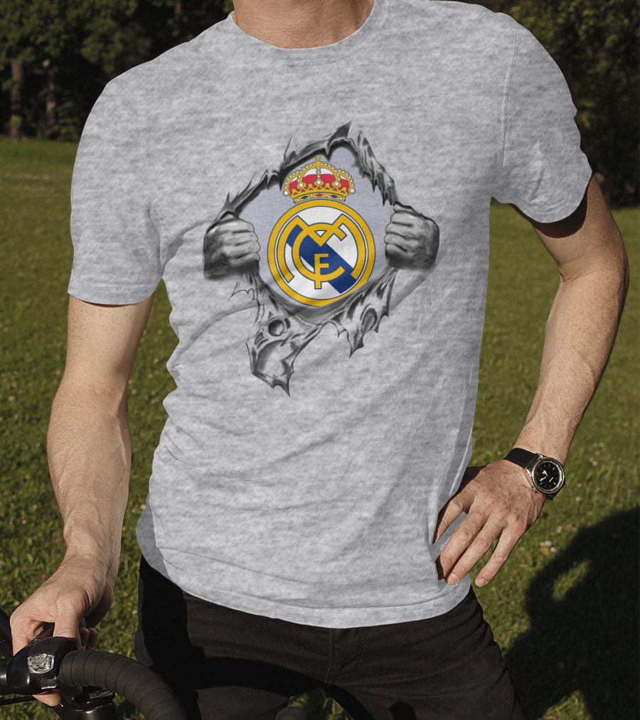 Real Madrid Super Fan Logo Symbol With Hands Ripping Through T-Shirt