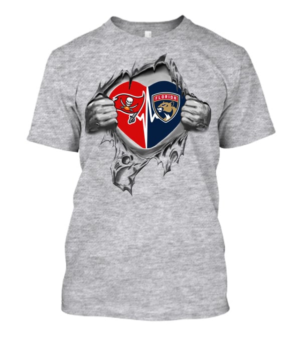 Buccaneers Panthers Split Heart Logo T-Shirt